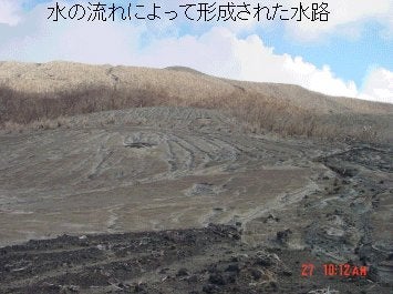 水の流れによって形成された水路の画像