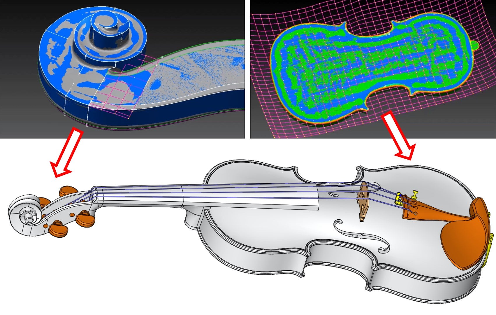 バイオリンの3D- CAD モデルの図