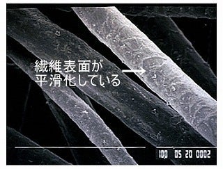 表面が平滑化しているウールの電子顕微鏡写真